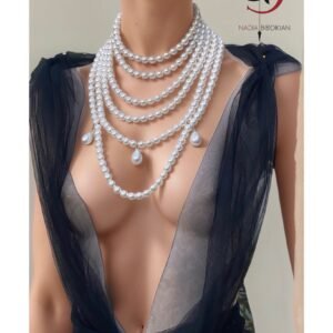 Six layer bridal pearl necklace with three large teardrop pearls statement bridal necklace