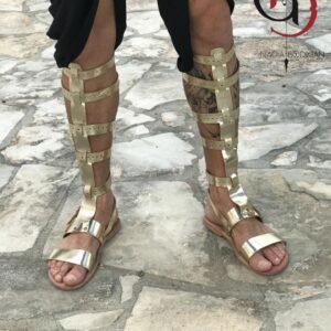 Gold Tall Gladiator Sandals – Handmade Festival, Cosplay & Costume Boots