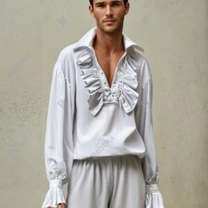 Men’s white raffle shirt historical costume pirate shirt