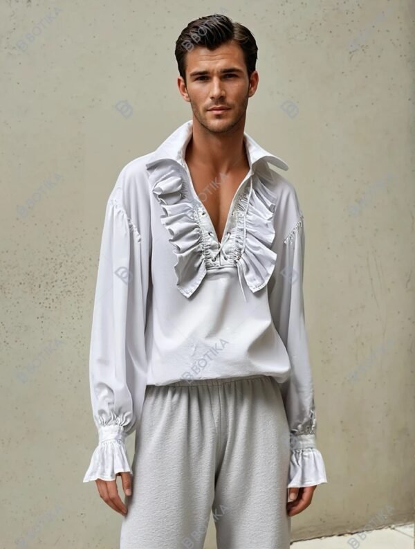 Men’s white raffle shirt historical costume pirate shirt