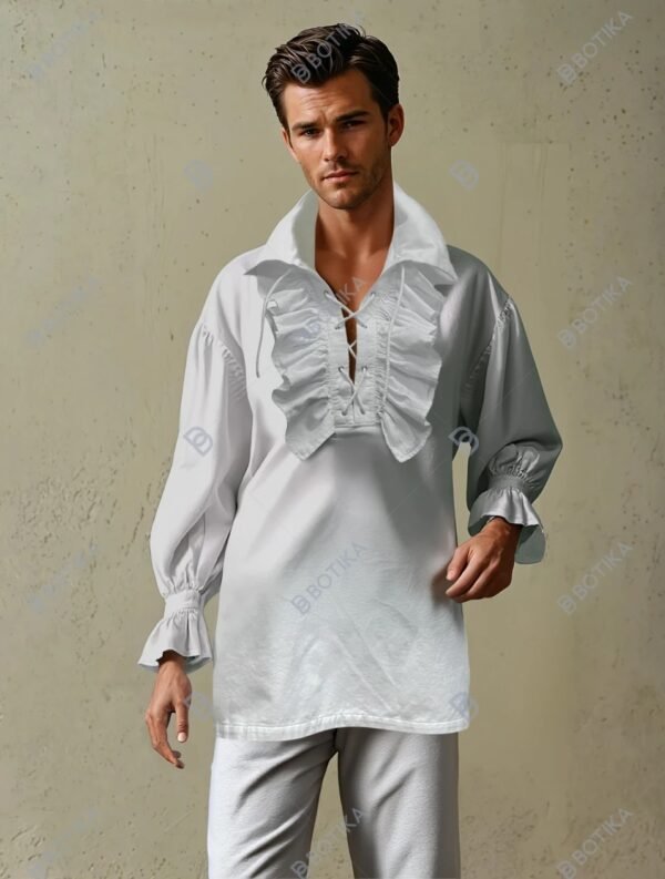 Men’s white raffle shirt historical costume pirate shirt - Image 3