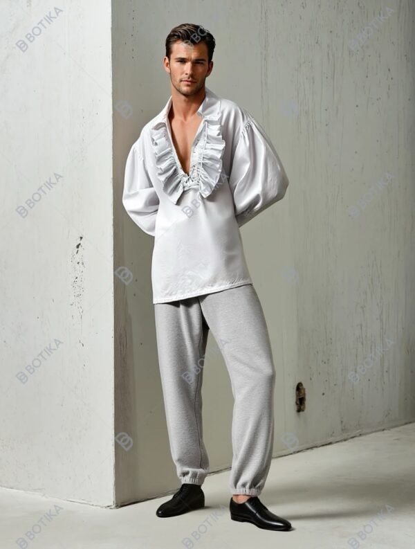 Men’s white raffle shirt historical costume pirate shirt - Image 4