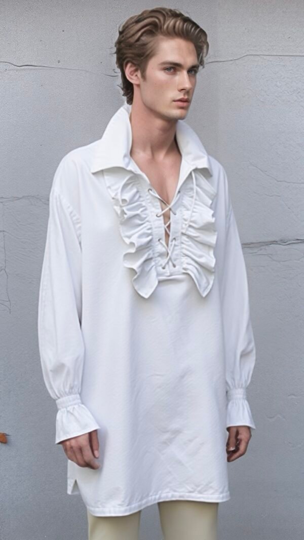 Men’s white raffle shirt historical costume pirate shirt