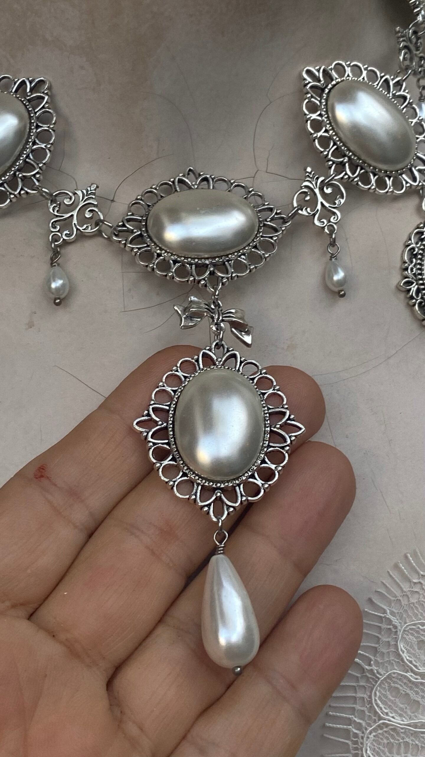 Bridal Rococo Chandelier Pearl Necklace – Baroque Statement Wedding Jewelry - Image 2