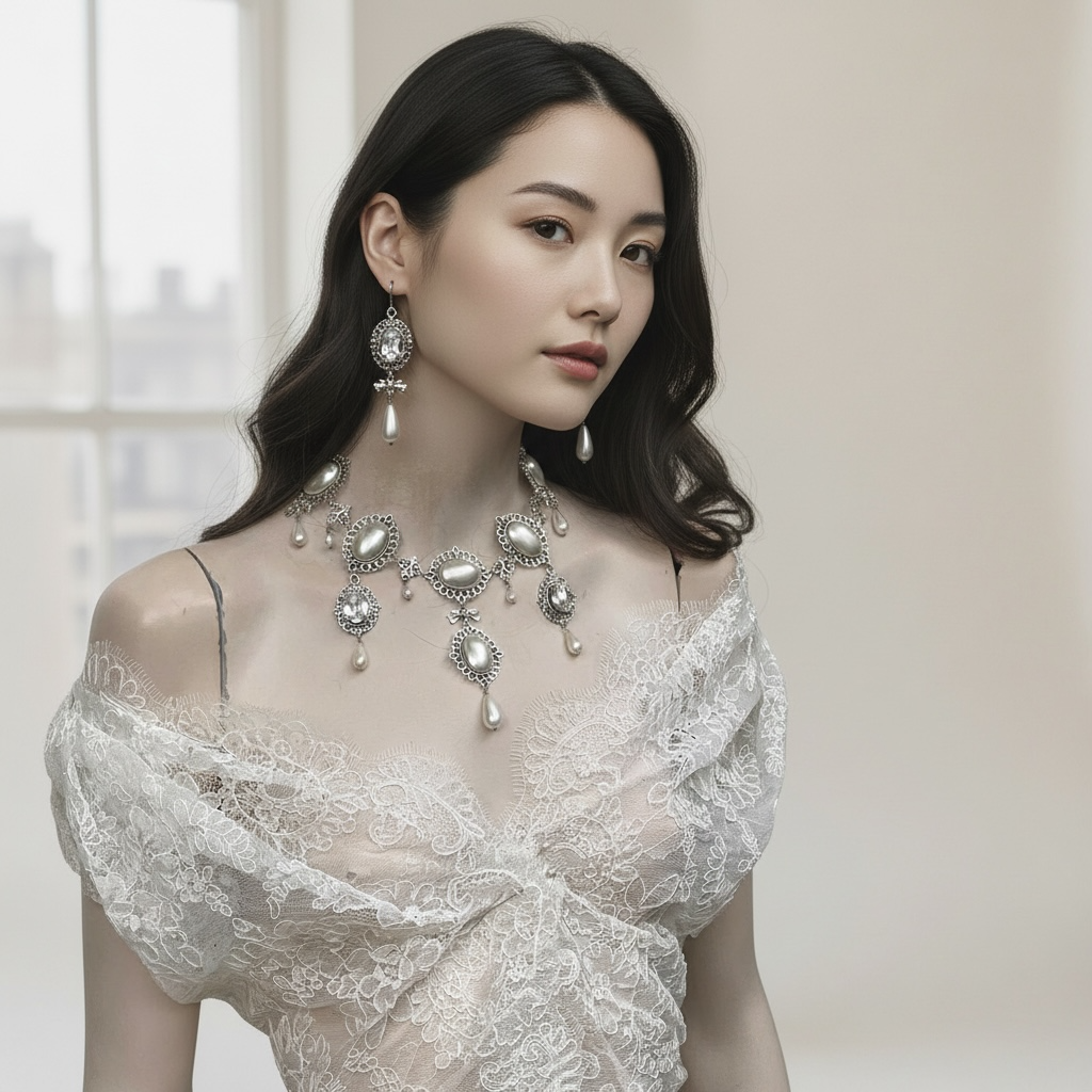 Bridal Rococo Chandelier Pearl Necklace – Baroque Statement Wedding Jewelry